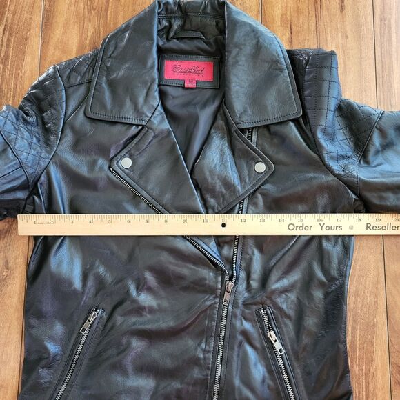 Womens 100% Black Leather Jacket  Asymmetrical Zip Moto Jacket Quilted - Picture 8 of 10